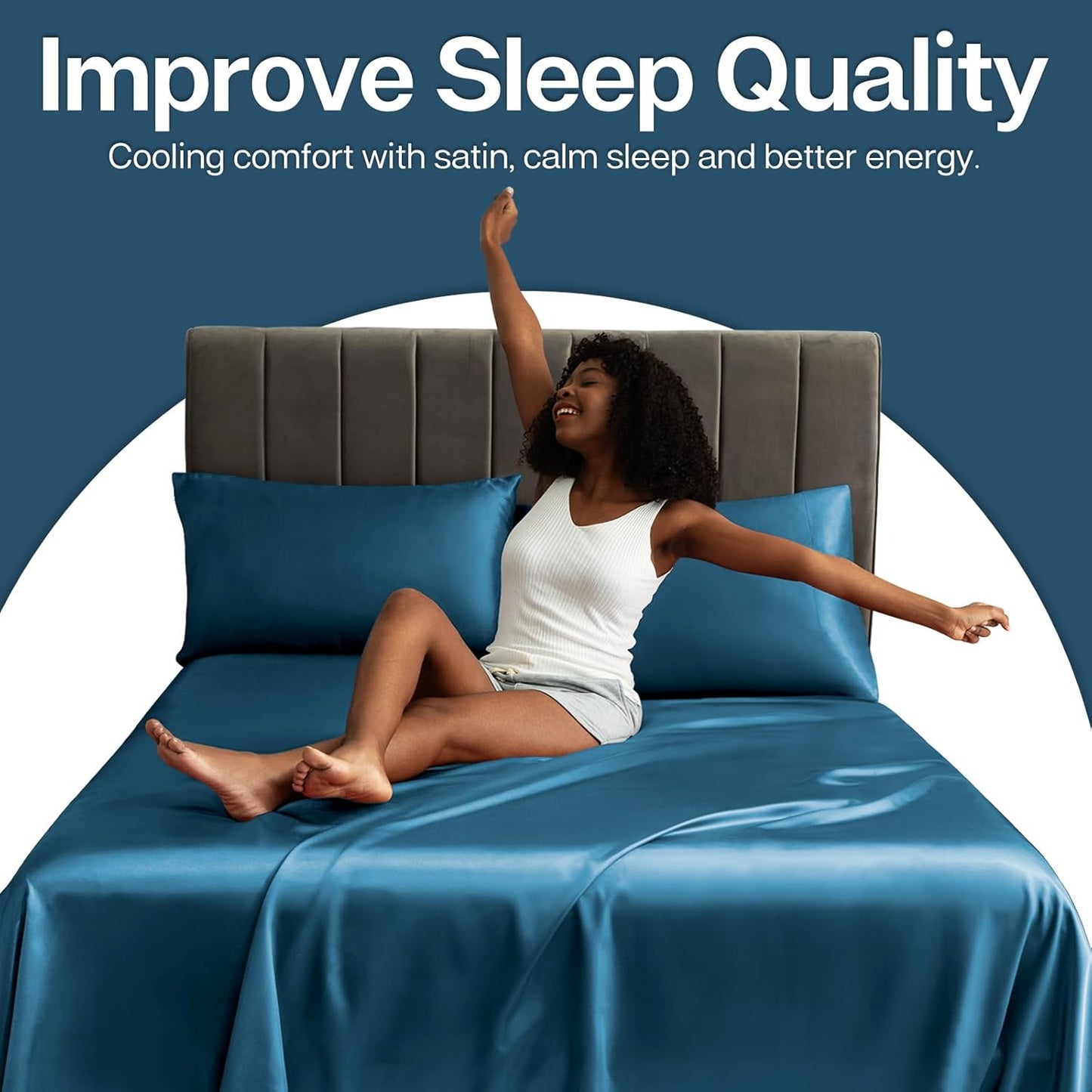 MR&HM Satin Pillowcase for Hair and Skin, Silk Satin Pillowcase 2 Pack, Standard Size Pillow Cases Set of 2, Silky Pillow Cover with Envelope Closure (20x26, Teal)