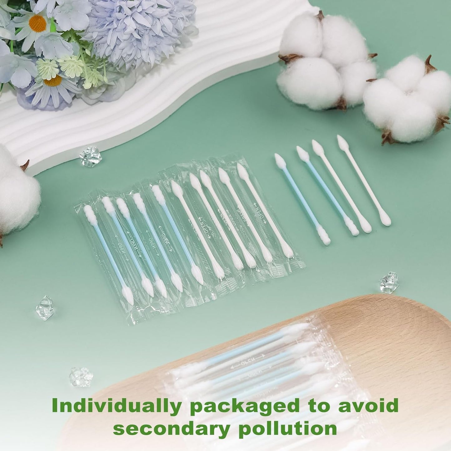 Cotton Swabs Individually Wrapped Travel Cotton Swabs, Cotton Stick Spiral Pointed Cotton Swab, Round Tip Cotton Swab, Double Tipped Cotton Swabs for Ear Makeup Cleaning Care (500 Count)