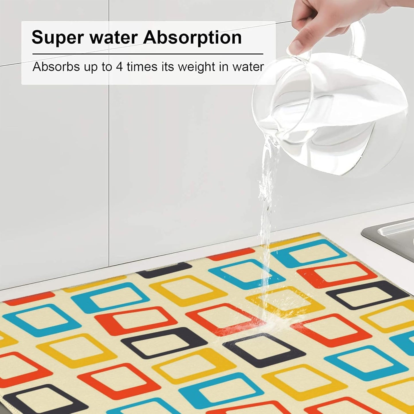 Mid Century Modern Dish Drying Mat for Kitchen Counter Washable Absorbent Reversible Microfiber Retro Drying Pad Kitchen Accessories 16x18 Inch