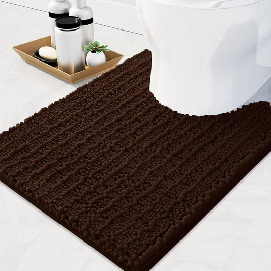 Arotive Luxury Chenille Toilet Rugs U-Shaped, Extra Soft Thick Absorbent Bathroom Mat, Non-Slip Shaggy Plush Contour Rugs, Machine Wash Dry Bath Mat for Toilet Base, 24x20, Brown