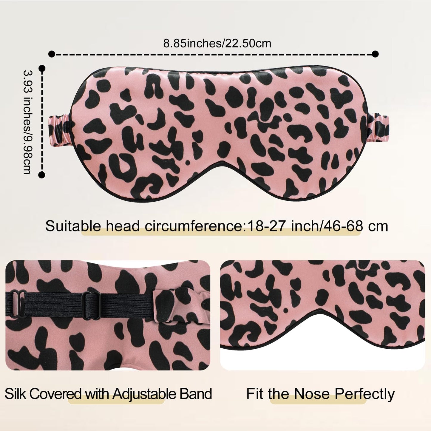 ZIMASILK Adjustable 100% 22 Momme Mulberry Silk Sleep Mask for Sleeping, Filled with Premium Mulberry Silk, Softest & Breathable Eye Sleeping Mask (Leopard - Black Pink)