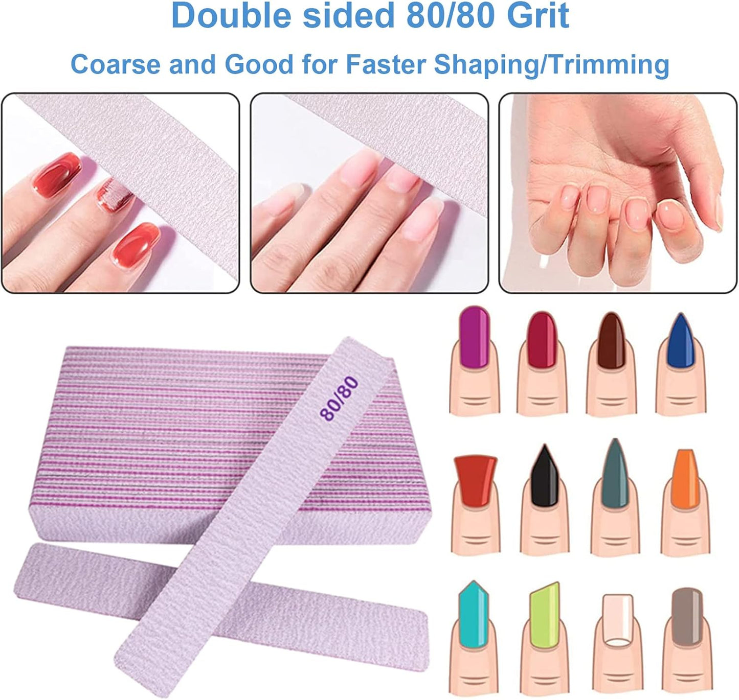 80/80 Grit Nail Files (25 Pcs), Coarse Emery Boards for Acrylic Nails and Gel Nails, Nail File Double Sided 80 Grits Emory Professional Nail Filers Pack