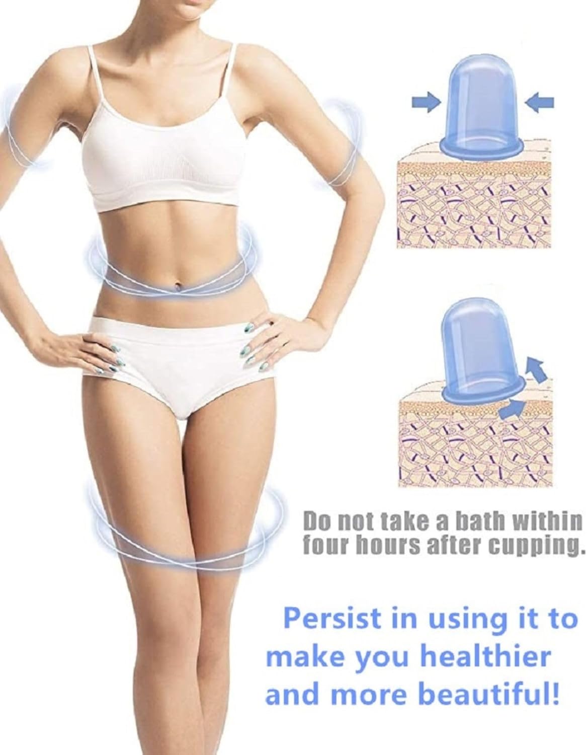 Silicone Cupping Sets Massage Cup Tool Vacuum Suction Cup for Cellulite Treatment Vacuum Cups Body and face Adult Portable Arthritis Home Use Blue 4piece ﻿