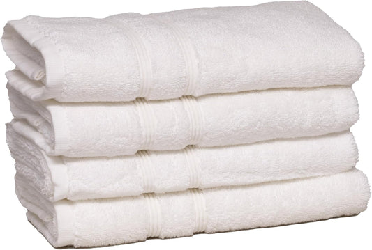 Mosobam Luxury Turkish Set of 4 Hand Towels 16X30 White 700 GSM Bamboo Viscose & Aegean Turkish Combed Cotton
