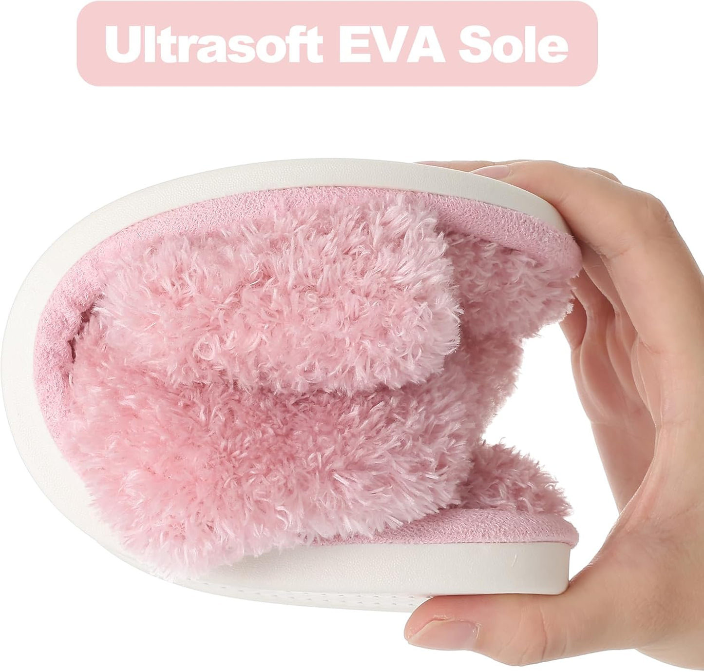 Evshine Women's Fuzzy Slippers Cross Band Memory Foam House Slippers Open Toe