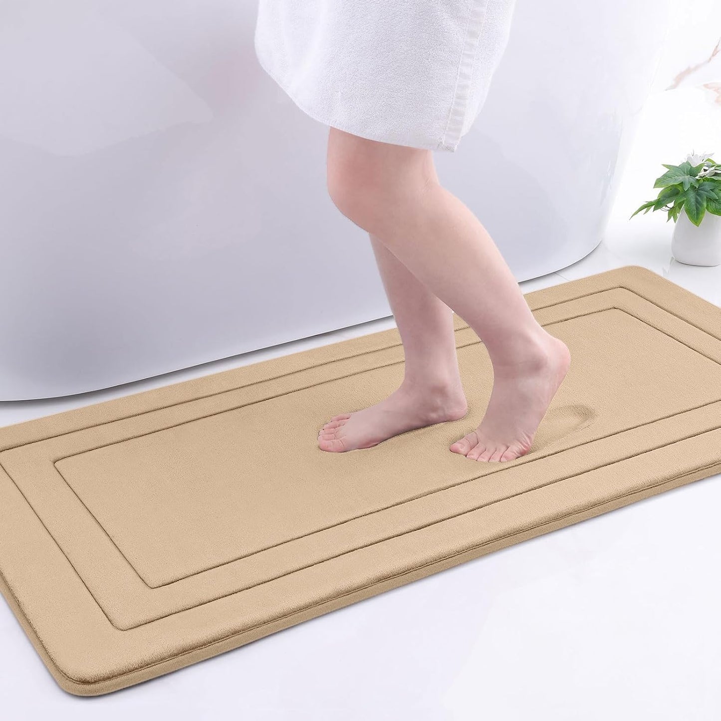 Arotive Memory Foam Bathroom Rug Mat 47x20, Ultra Soft and Absorbent Bath Mat, Machine Wash Dry, Comfortable Bath Rug Carpet for Bathroom Floor, Tub and Shower, Beige