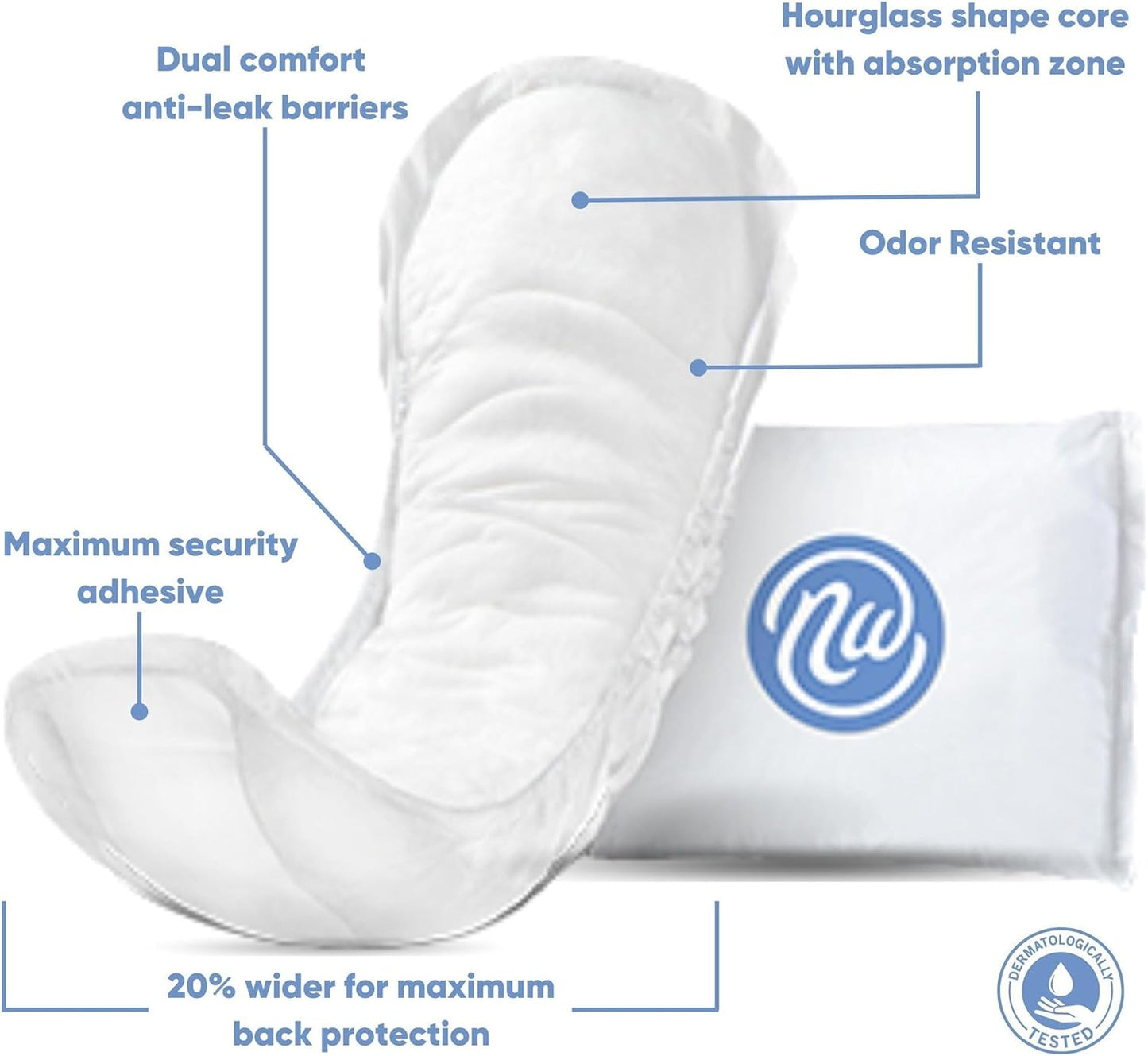 Nexwear Incontinence Pads for Women, Skin-Safe Design, Maximum Absorbency Bladder Control Pads for Leaks, Disposable, Discreet, Individually Wrapped, 13.75 in, 30 Count, 1 Pack