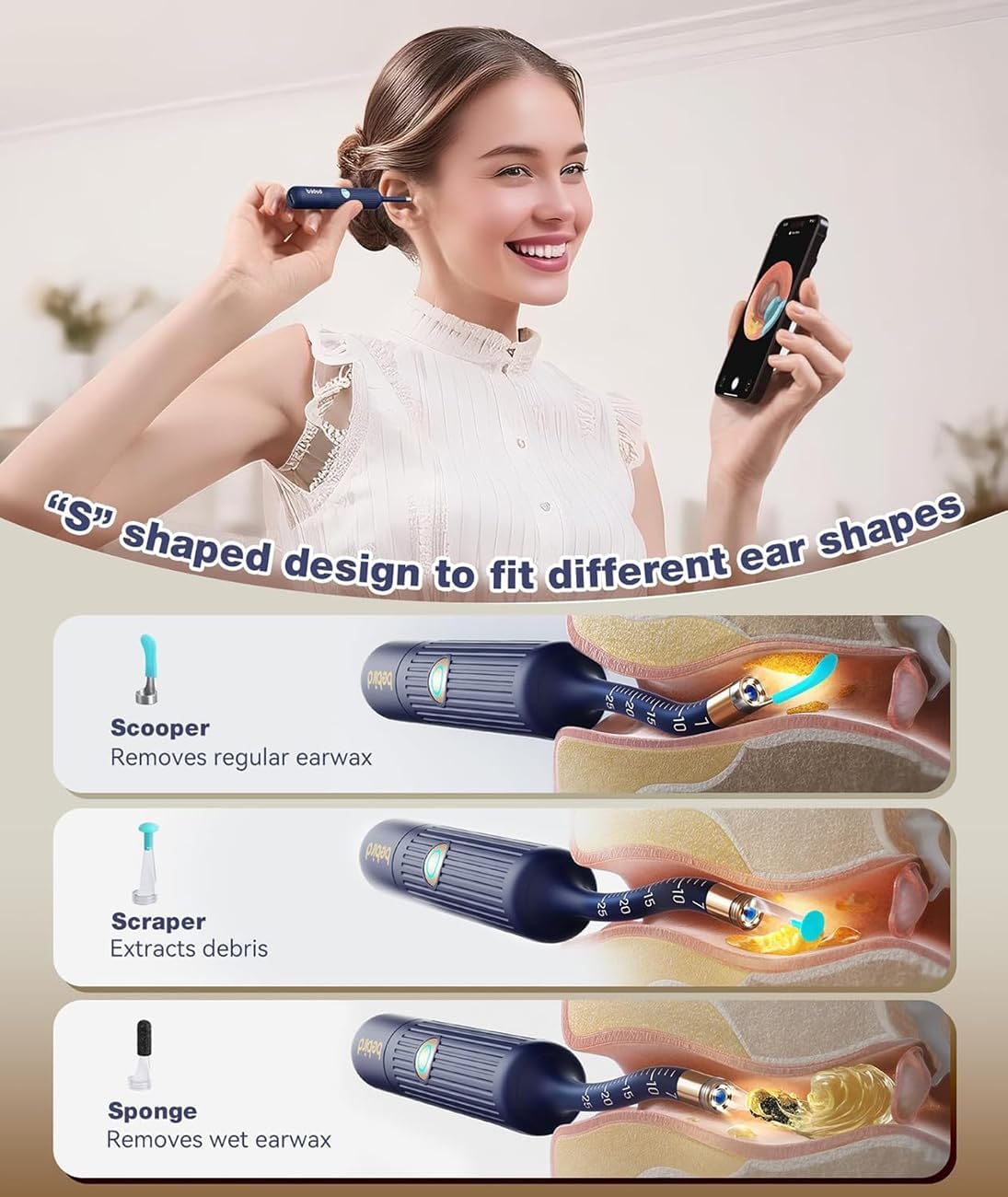 Ear Wax Removal Tool Camera, HD Visual Ear Cleaner with Flexible Otoscope & S-Shaped Silicone Head,WiFi Earwax Remover Kit with Tweezers, 21-in-1 Set for Family, Adults/Kids, Home & Travel