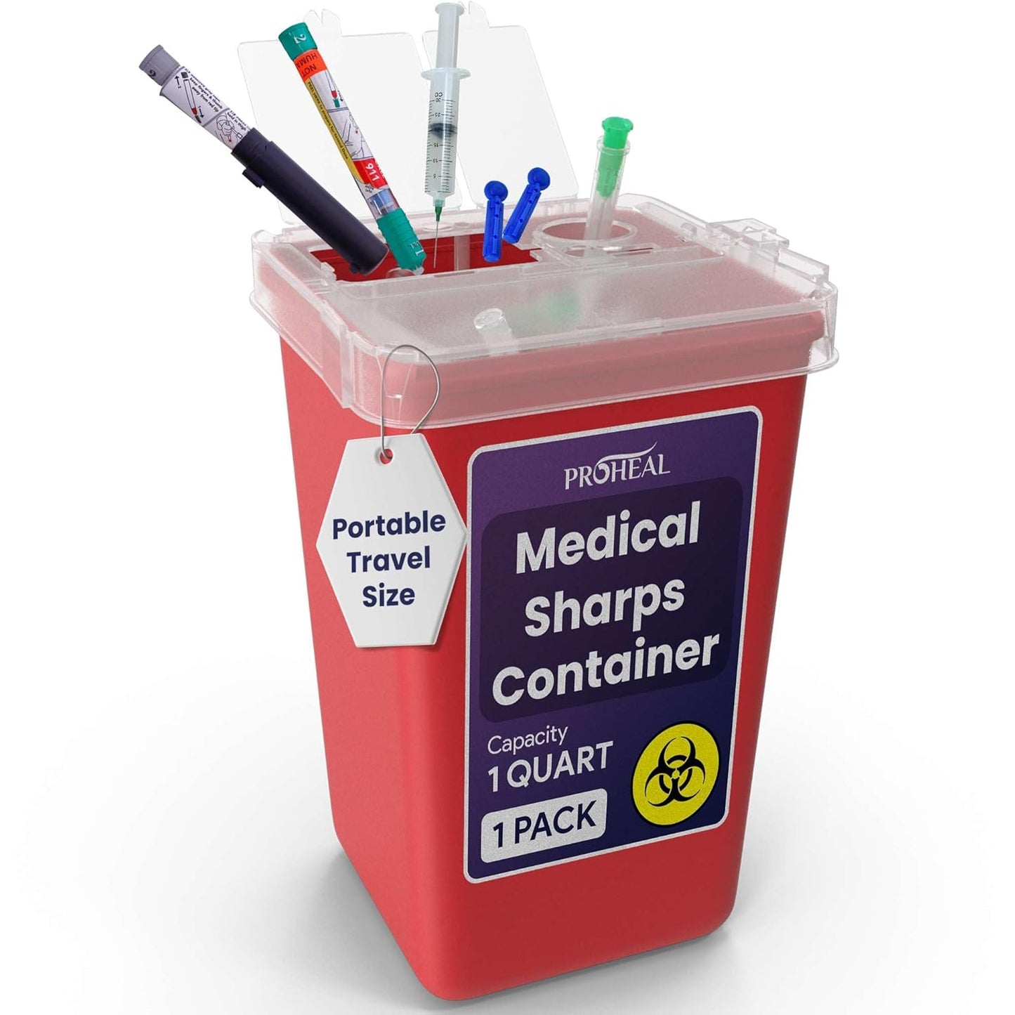 Small Sharps Container for Home Use - 1 Quart Needle Disposal Container for Diabetes Needles, Syringes, and Blades - Portable Travel Size for Biohazard Medical Waste