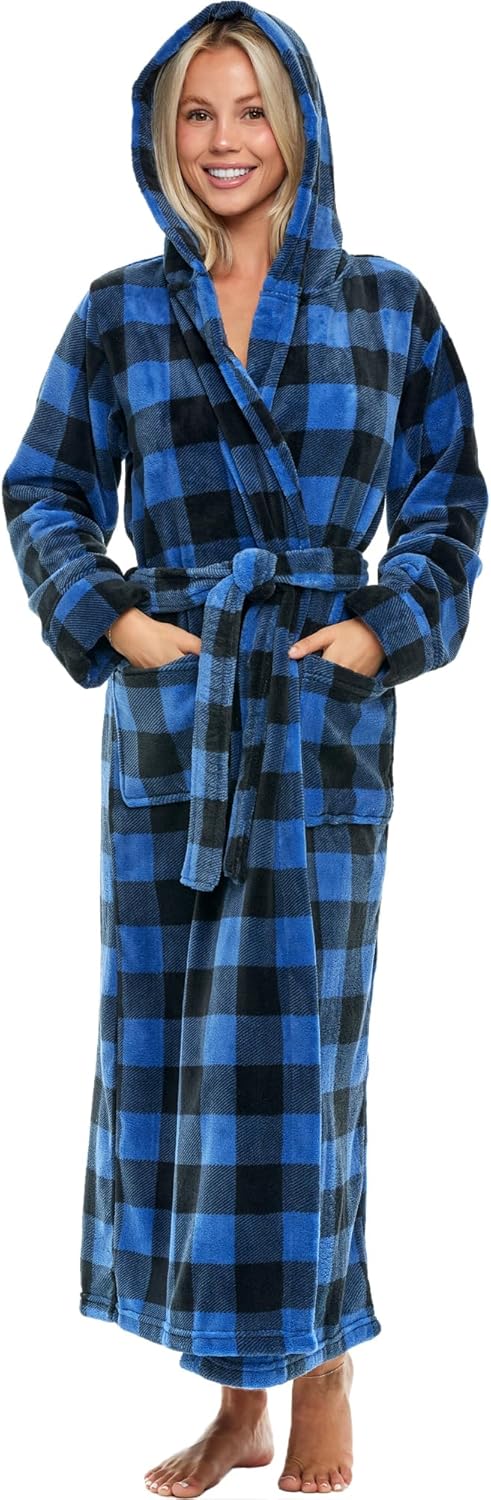 Alexander Del Rossa Womens Robe, Long Plush Bathrobe with Hood, Hooded Robes for Women Plus Size Bath Robe
