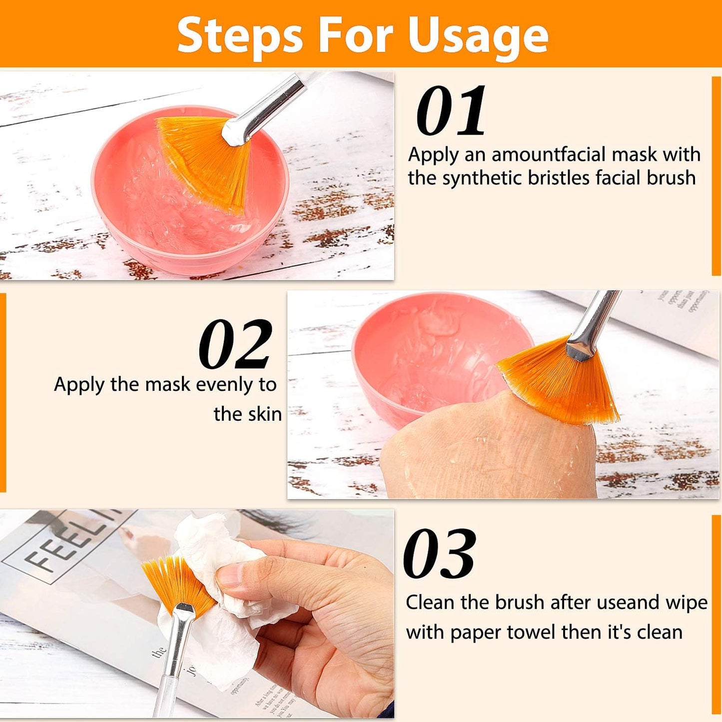 Patelai 14 Pieces Fan Brushes Applicator, Mask Brushes for Facial Makeup Tools for Face Cosmetic(White, Yellow)