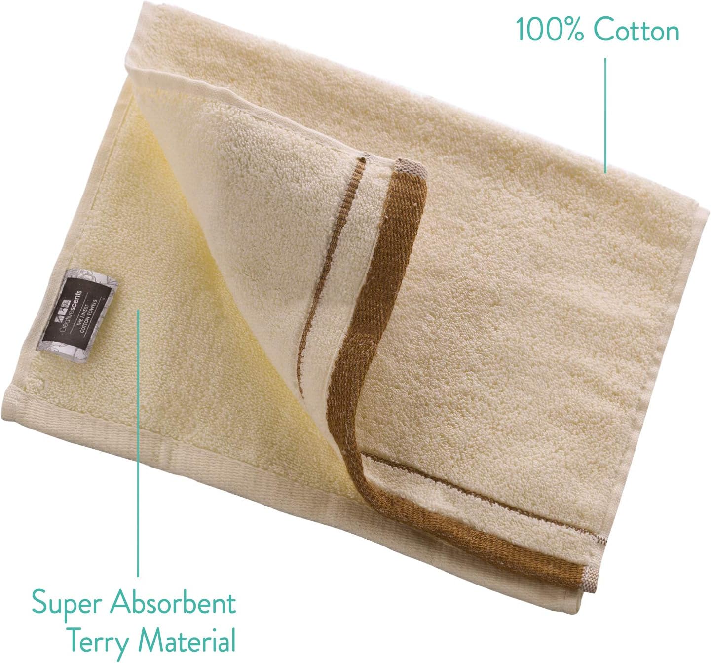 Creative Scents Cotton Fingertip Towels Set - 4 Pack - 11 x 18 Inches Decorative Extra-Absorbent and Soft Terry Towel for Bathroom - Powder Room, Guest and Housewarming Gift (Cream and Brown)