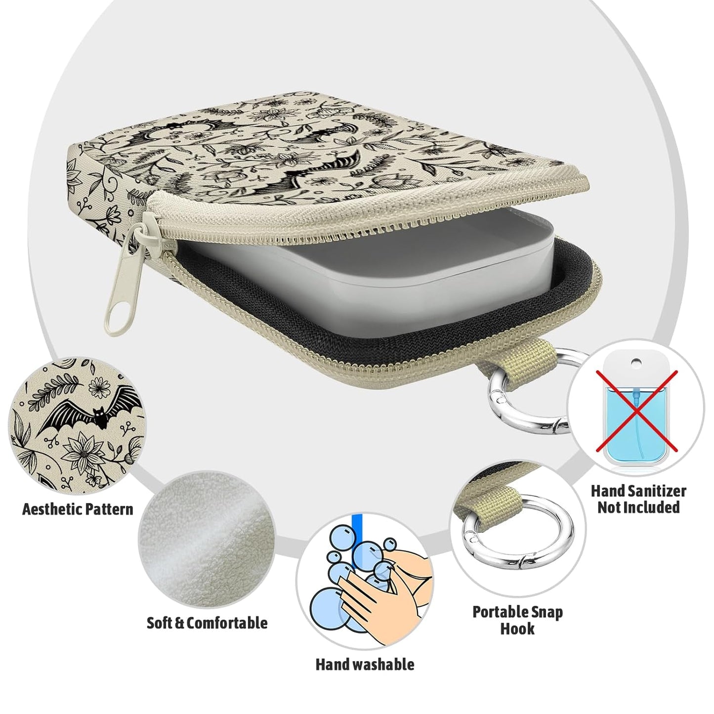 Gothic Bats Hand Sanitizer Spray Case, Cute Hand Sanitizer Holder Zippered Pouch, Fashion Accessory with Snap Hook for Glow Mist and Power Mist 1FL OZ