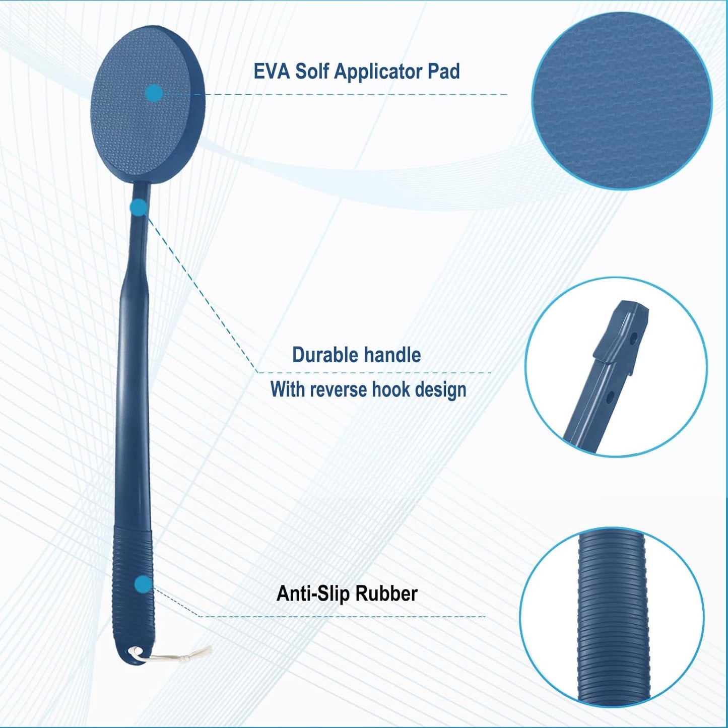 19" Lotion Applicator for Back Tanning Applicator Long Handle Back Lotion Applicator for Feet Self Tanner Back Applicator Sunscreen Applicator for Kids Women Men The Elderly (19" Drak Blue)