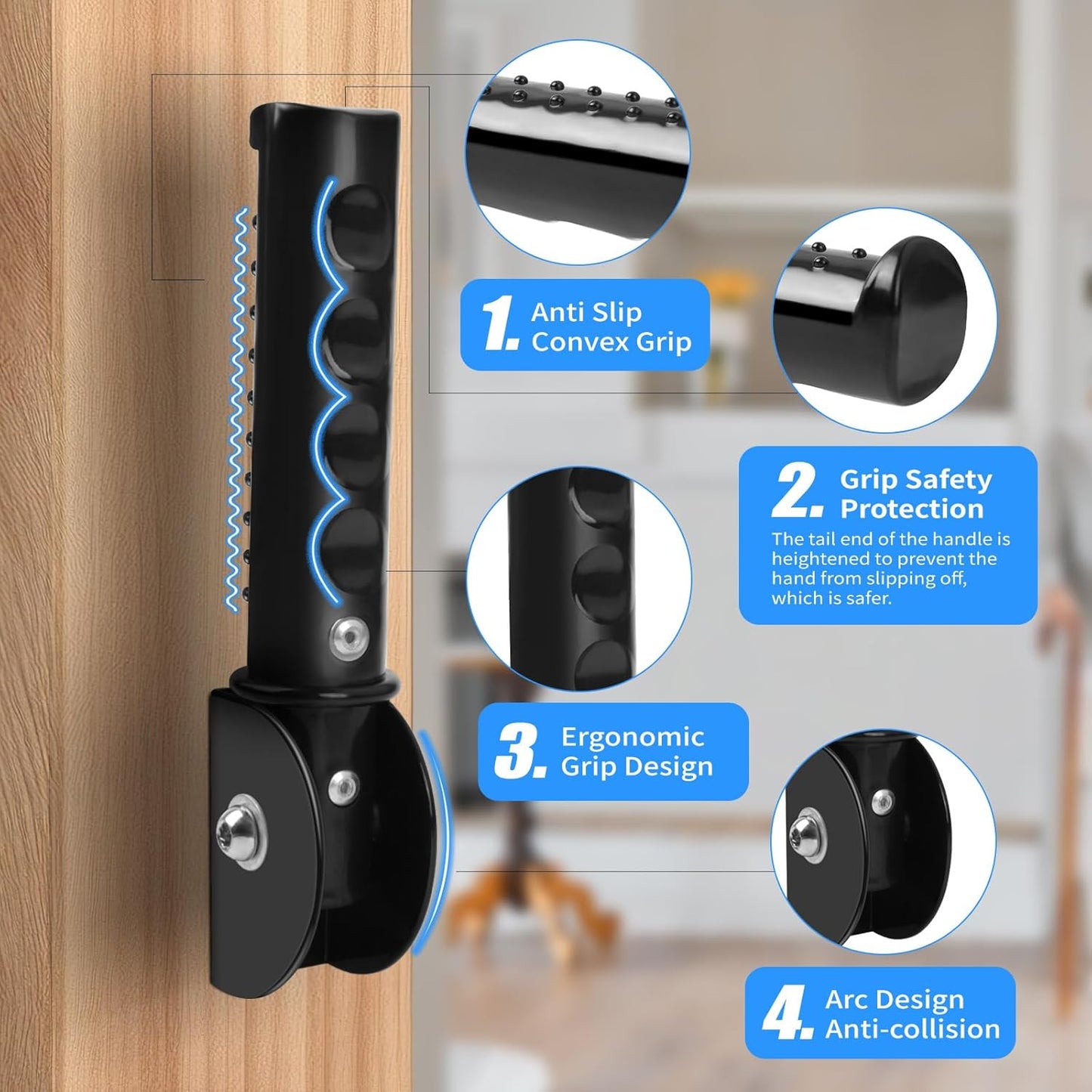 Flip Up Grab Bar for Doorway,Door Assistant Support Grip Handle,Wall Flip Assist Handle for Elderly,Supports Up to 300lbs (Black 1pcs)