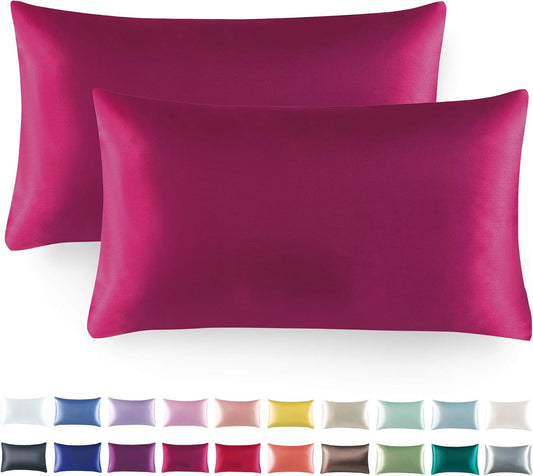 Tyfitb Satin Pillowcase for Hair and Skin, Wine Red Pillowcases Set of 2, Cooling Pillow Cases Queen Size(20×30 Inches), Soft Luxury Satin Pillowcase with Envelope Closure