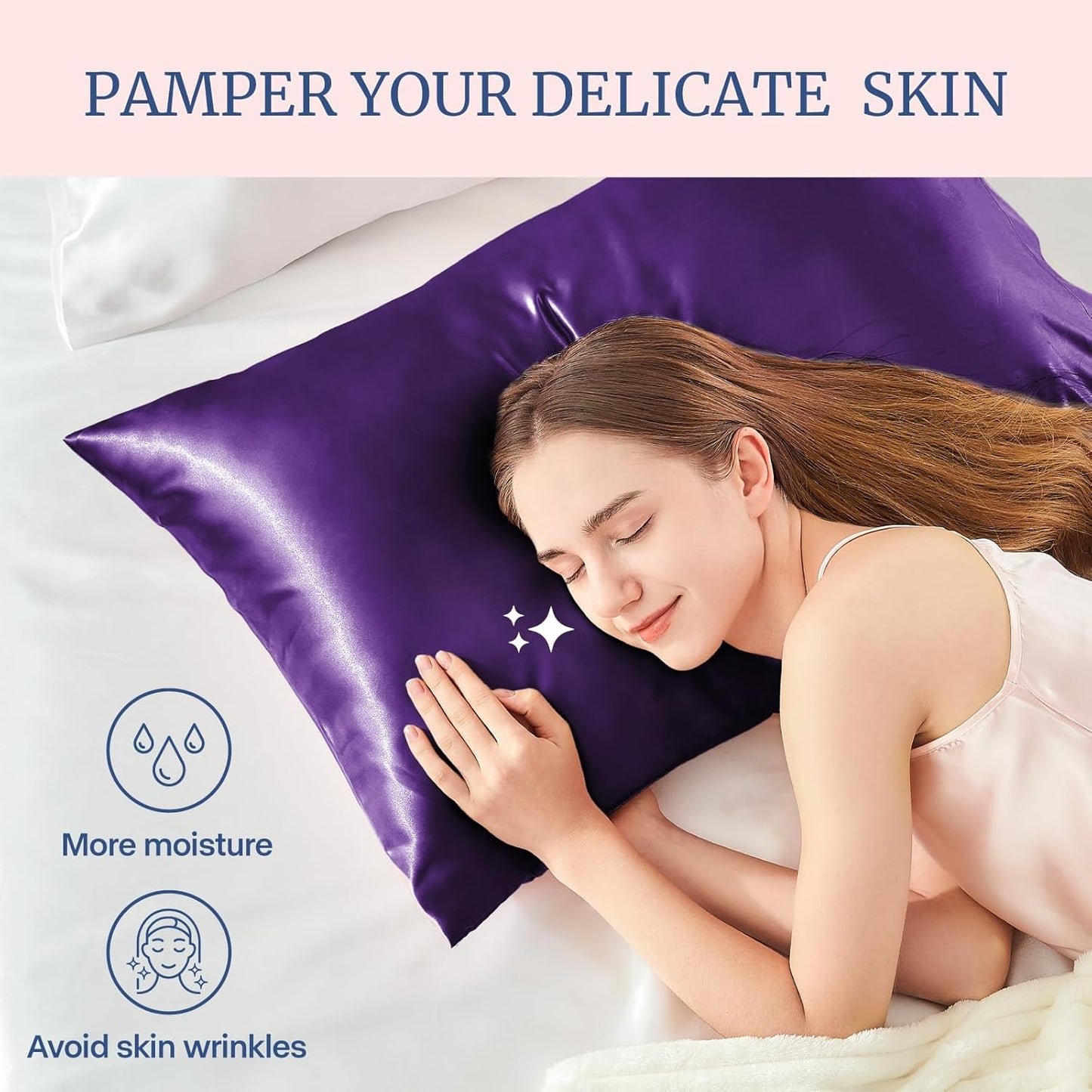 BEDELITE Satin Pillowcase for Hair and Skin, Super Soft and Cooling Similar to Silk Pillow Cases 2 Pack with Envelope Closure, Gift for Women Men(20"x30" Queen Size, Plum Purple)