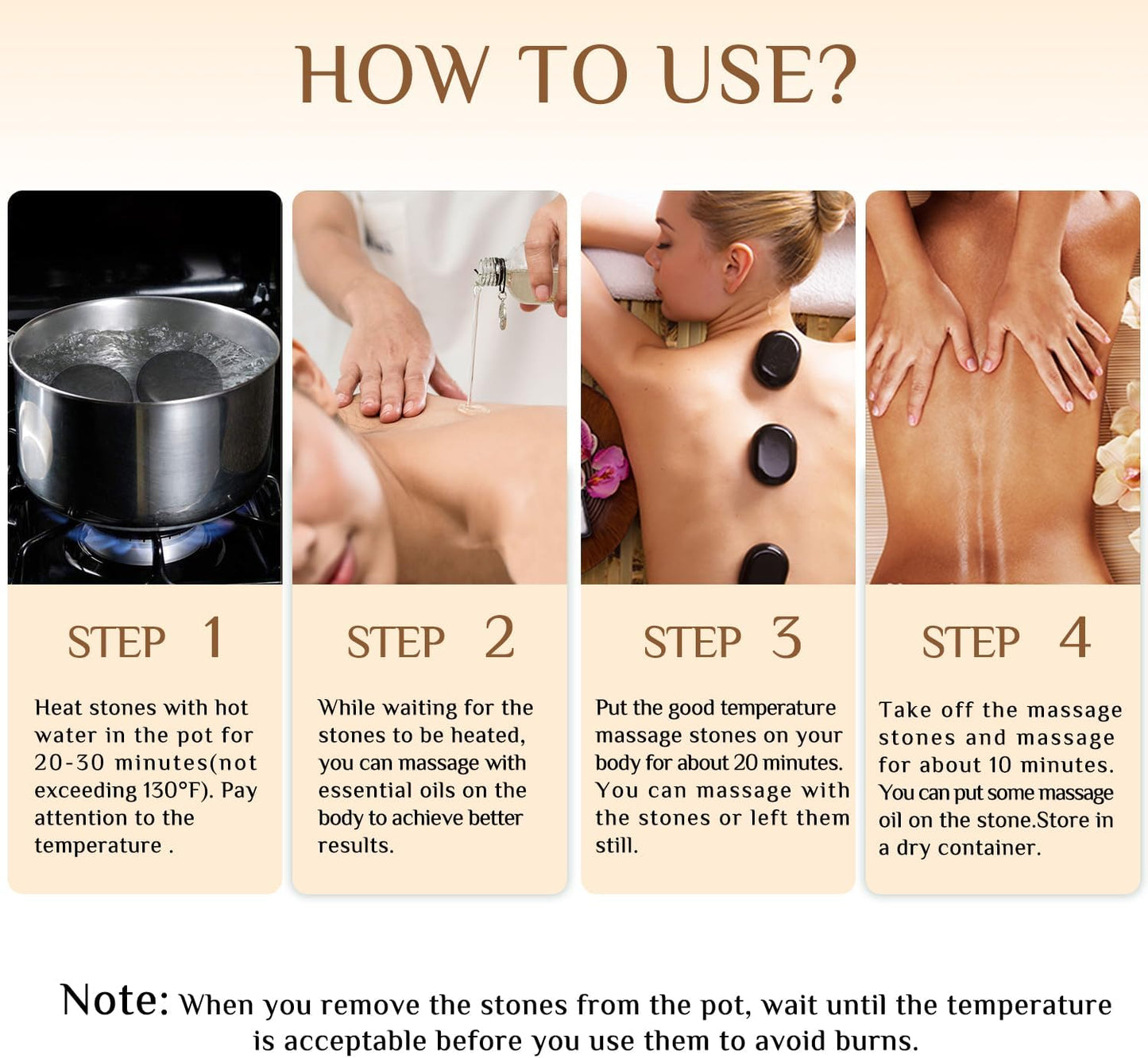 7 Pieces Hot Stones Massage Set - 6 Large Oval Massage Stones for Body Massage and 1 Heart-Shaped Basalt Stone Gua Sha Tool for Face Hot Rocks for Home Spa, Relaxing, Pain Relief