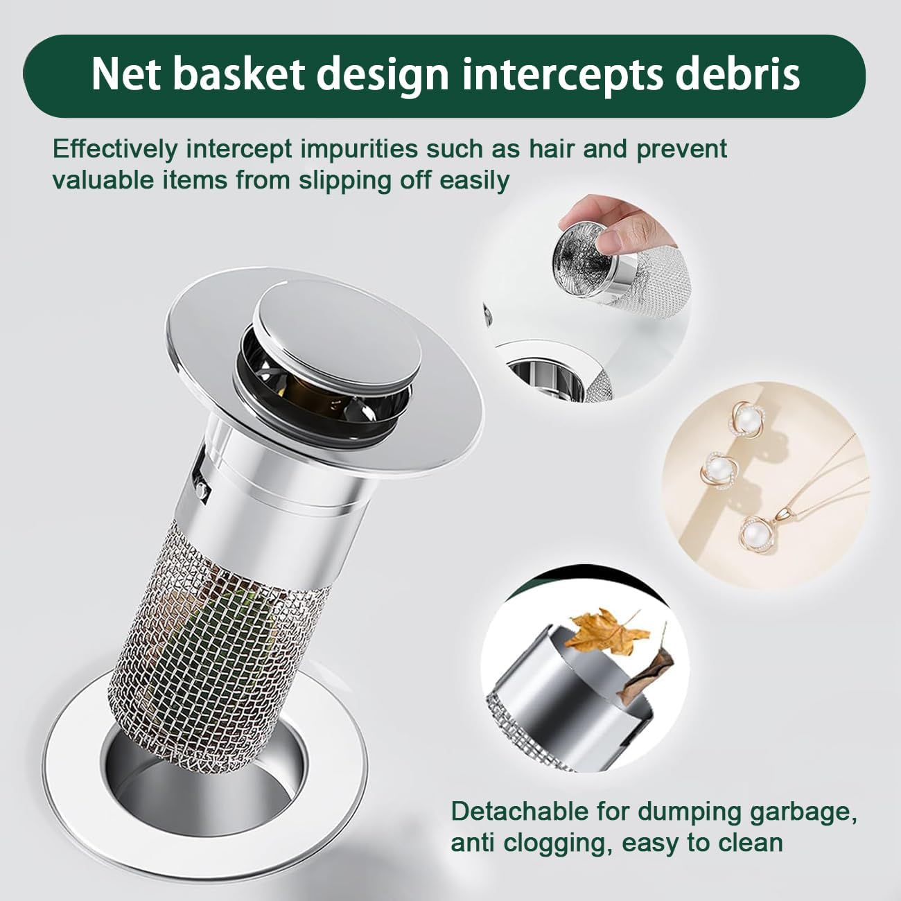 2Pcs Bathroom Sink Stopper for 1.1”-1.3”, Pop Up Sink Drain Filter with Removable Stainless Steel Filter Basket Hair Catcher, for US Universal Kitchen Bathroom Basin Sink Stopper Replacement