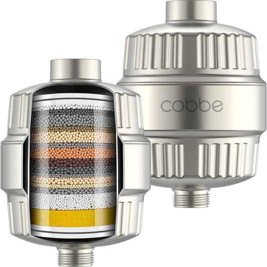 Cobbe HD HEAVY DUTY High Output Shower Filter 2 Pack – 99% REMOVAL Shower Head Filter for Hard Water, Heavy Metals, Chlorine and Harmful Substance, Improve your skin and hair - Brushed Nickel