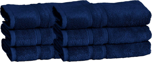 Mosobam Luxury Turkish Set of 6 Hand Towels 16X30 Navy Blue 700 GSM Bamboo Viscose & Aegean Turkish Combed Cotton
