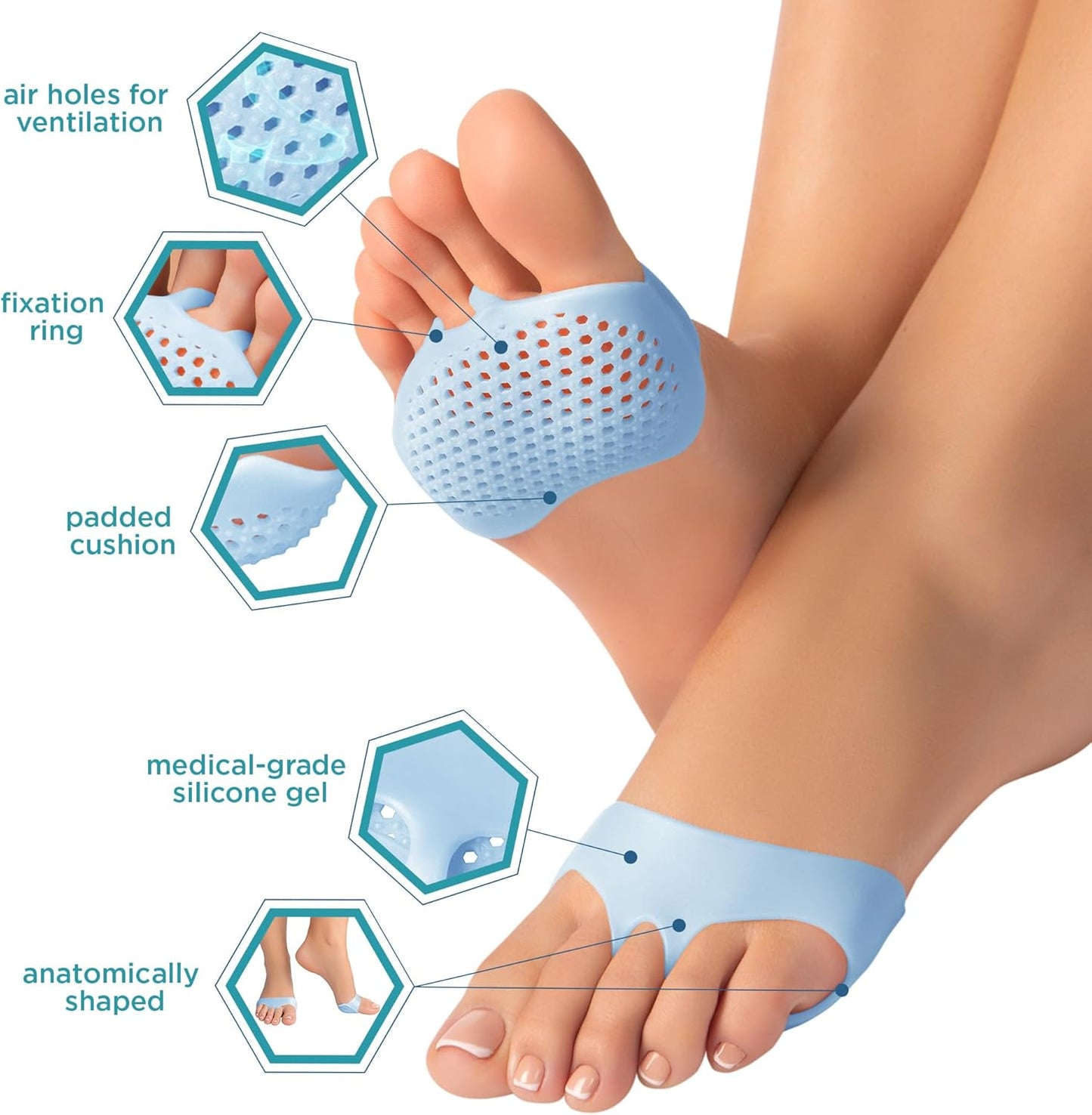 Homergy Metatarsal Foot Pads - Soft Gel Ball of Foot Cushions for Pain Relief, Ultra-Thin Sleeve Design, Stays in Place, Breathable & Reusable - Fits Heels, Flats, Sneakers (4 Pads / 2 Pairs)