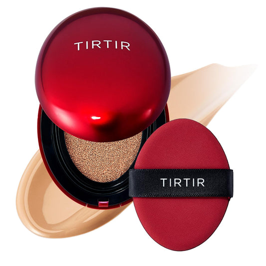 TIRTIR Mask Fit Red Cushion Foundation | Full coverage, Weightless, Skin fit, Satin Glow Finish, Korean Makeup BB Foundation, beauty, Tattoo cover up, Buildable (#27C Cool Beige, 0.63 Fl Oz)