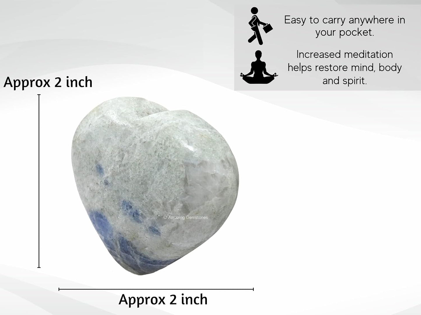 Amazing Gemstone Hackmanite Fluorescent Sodalite Crystal Heart Palm Stone - Pocket Massage Worry Stone for Natural Body Chakra Balancing, Reiki Healing and Crystal Grid