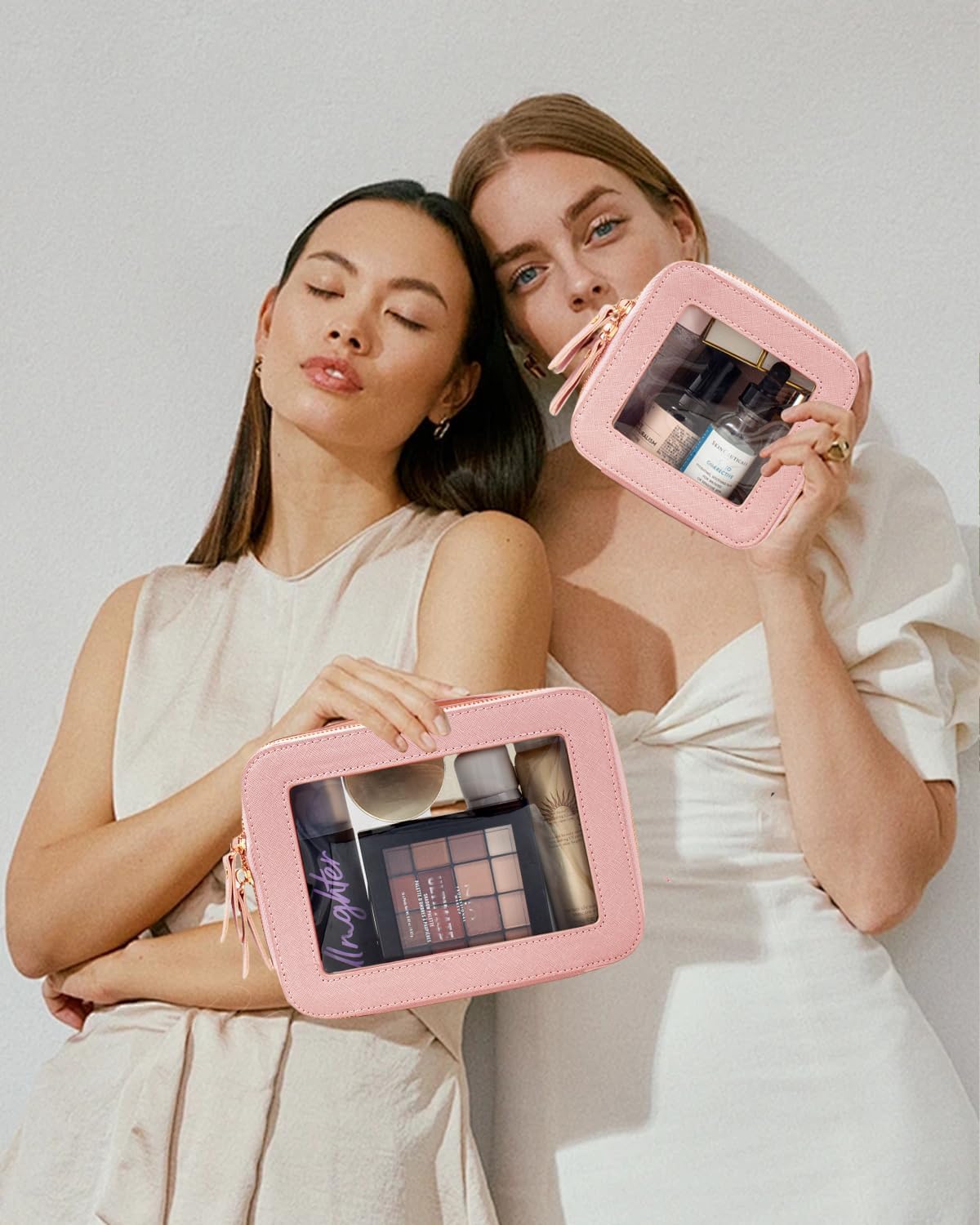 Travel Clear Makeup Bag Set, TSA Approved Cosmetic Bag Case with Zipper Portable Makeup Pouch Toiletry Bag Women Traveling Cosmetic Organizer Storage Bag Car Organizer Car Essentials for Women