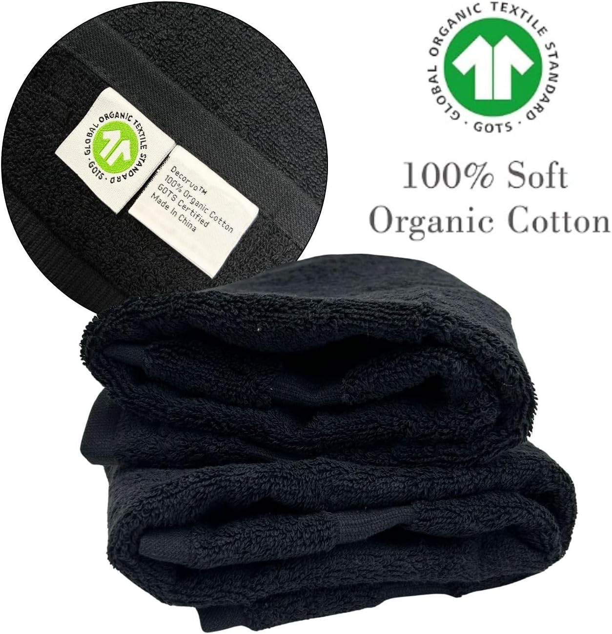 Black Monogrammed Hand Towels for Bathroom- Black and White Luxury Hotel Quality Personalized Initial Decorative Embroidered for Powder Room, Spa-GOTS Organic Certified - Pack of 2, Letter K