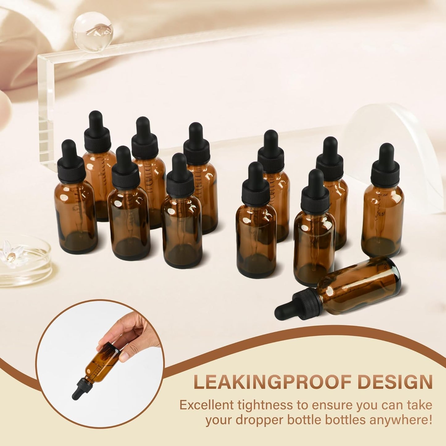 12 Pcs, 1oz Amber Glass Eye Dropper Bottle, Tincture Bottles with Leak-Proof Design, Stronger Suction, for All Kinds of Mixed Liquids