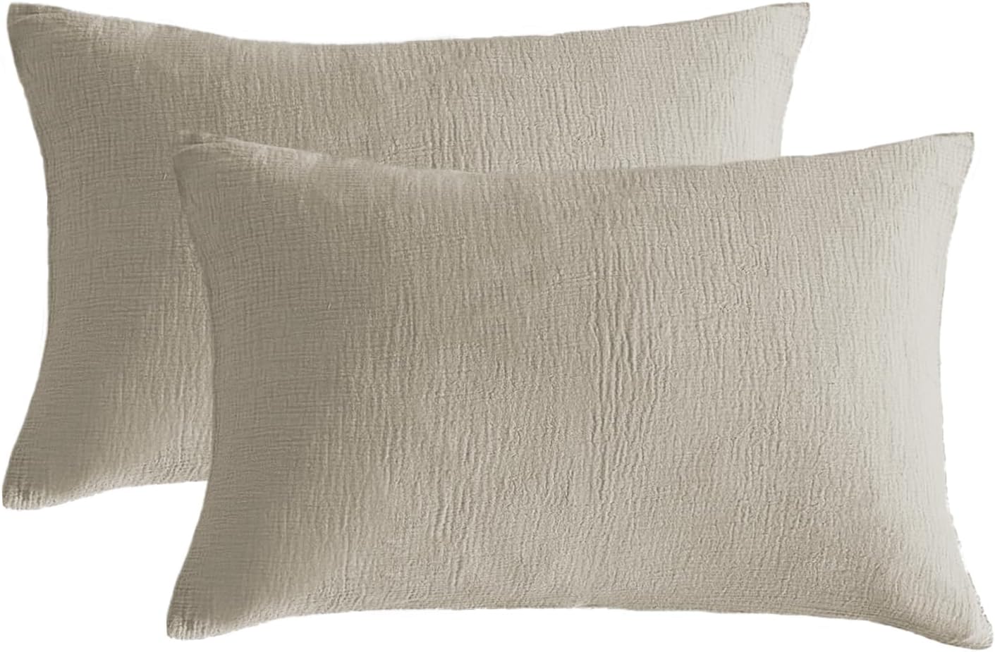 SE SOFTEXLY Muslin Pillowcases Standard Size 100% Cotton, 2 Pack Linen Like Pillow Shams with Envelope Closure, Ultral Soft and Breathable Pillow Case Covers, Beige, 20" X 26", No Filling