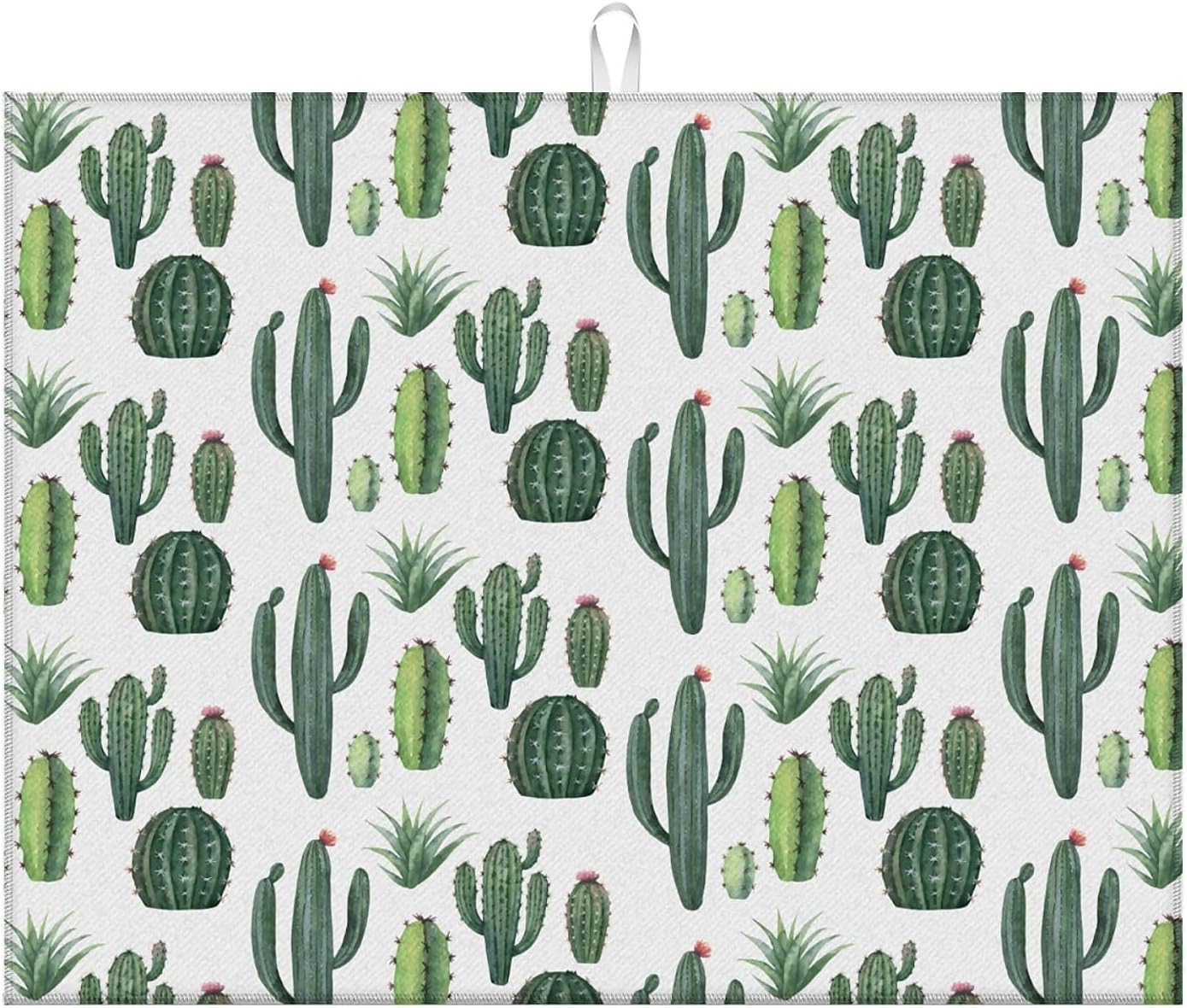 Dish Drying Mat For Kitchen Counter, Green Cute Cactus Microfiber Absorbent Dish Drainer Rack Pad Reusable Large 18x24in Drying Mat
