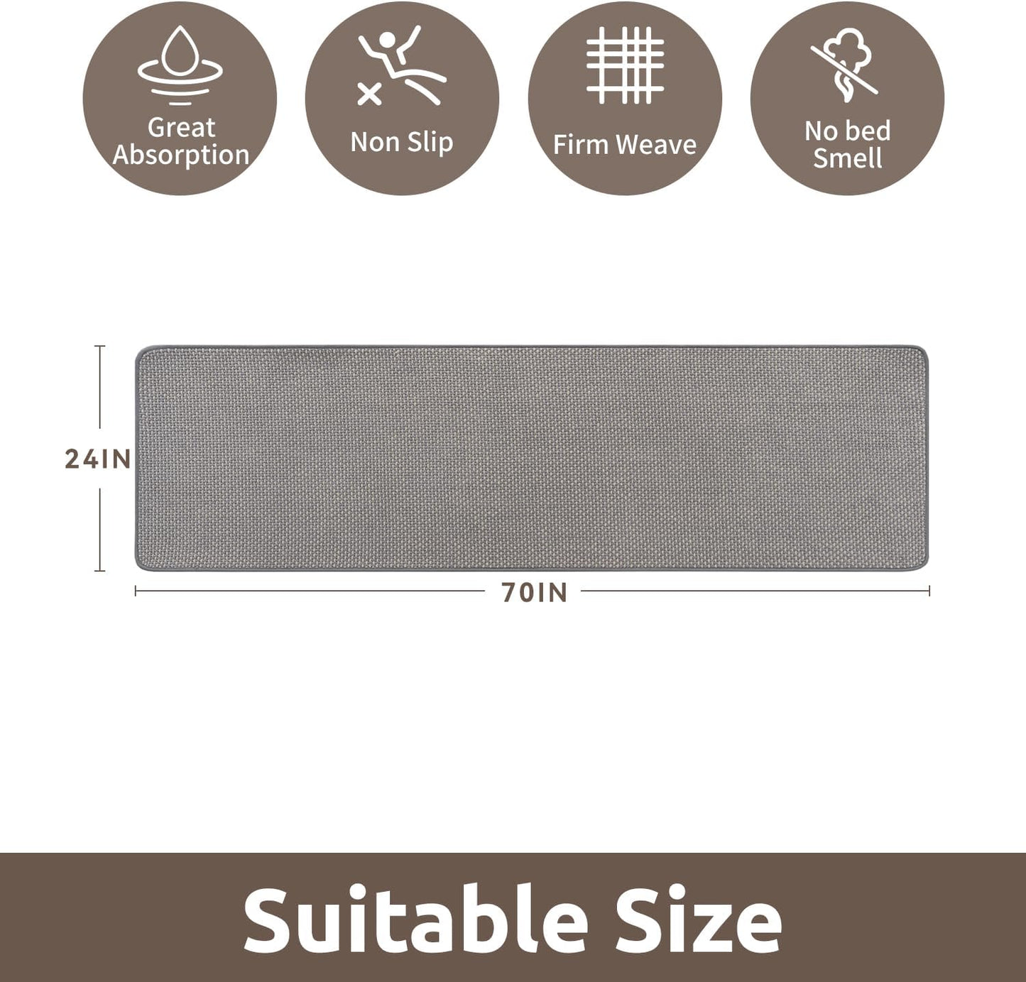 AMOAMI Chenille Bath Mat Super Absorbent Bathroom Mat Quick Dry Low Pile Bath Mats for Bathroom Washable Rubber Backed Bathroom Runners Fit Under Door, Front of Bathtub, Sink, LIGHTGREY&Beige 24"x70"