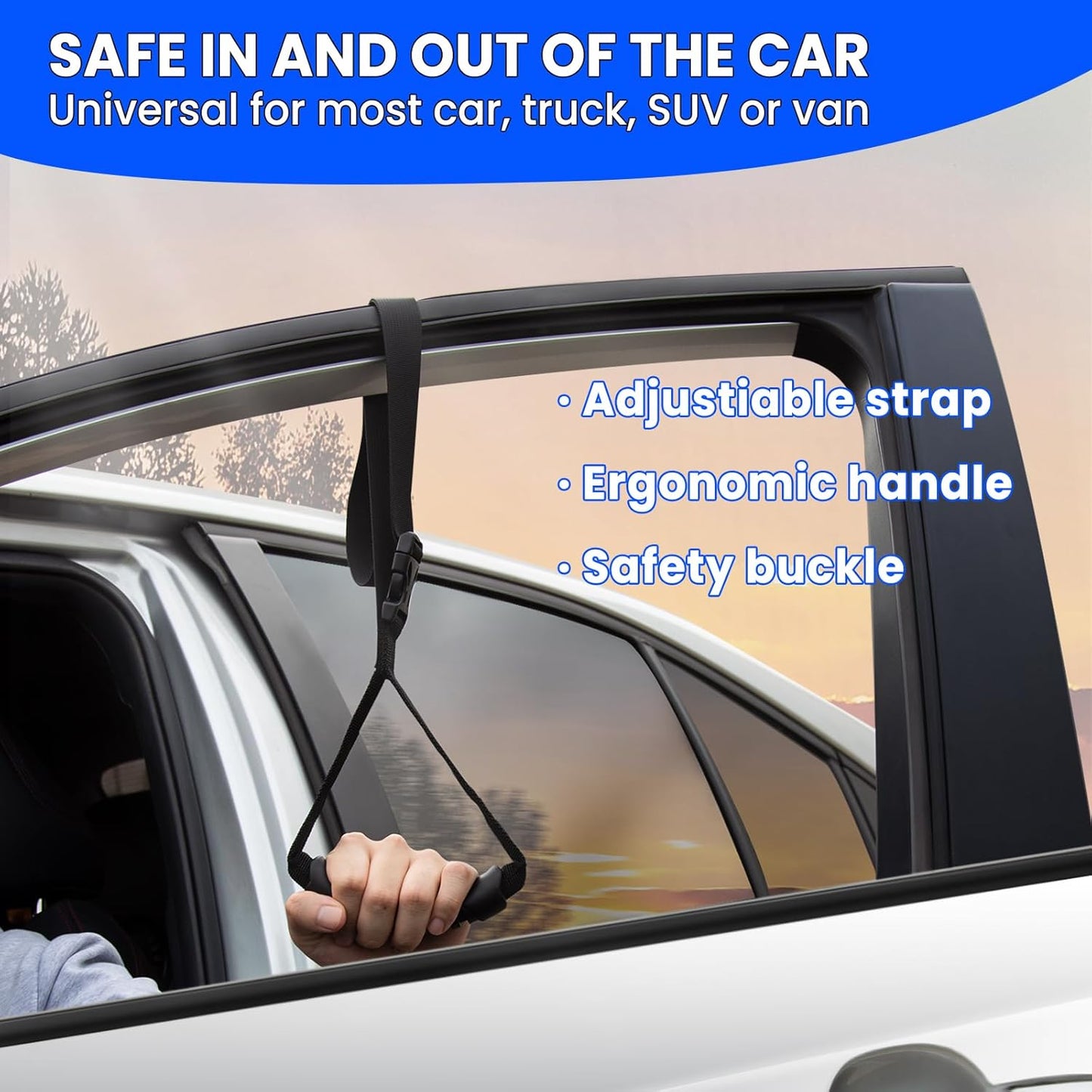 Car Handle Assist for Elderly - Car Door Handle for Elderly & Seniors & Handicap - Multifunction Car Armrest Portable Bar（2Pack Blue and Strap）