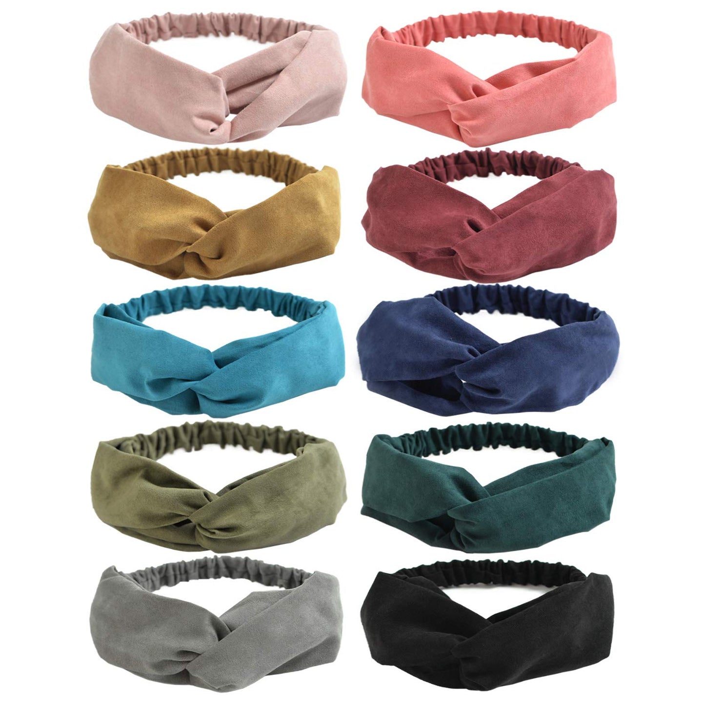 DRESHOW 10 Pack Boho Headbands for Women Girls Elastic Back Criss Cross Hair Band Twisted Head Wrap Solid Hair Accessories
