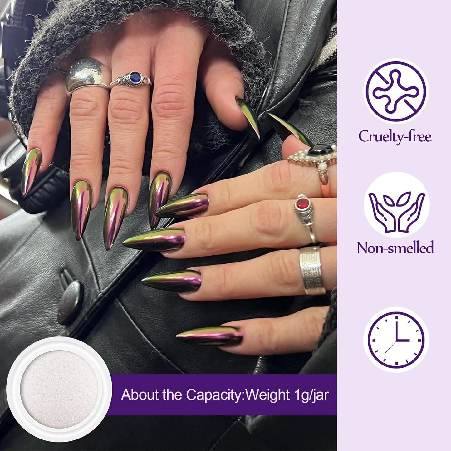 Artdone 16 Colors Chrome Nail Powder, Iridescent Aurora Chameleon Powder Metallic Mirror Effect Pigment Pearlescent Mermaid Pigment Pearl Glitter Dust Kit, Nail Art Decoration, Resin Craft