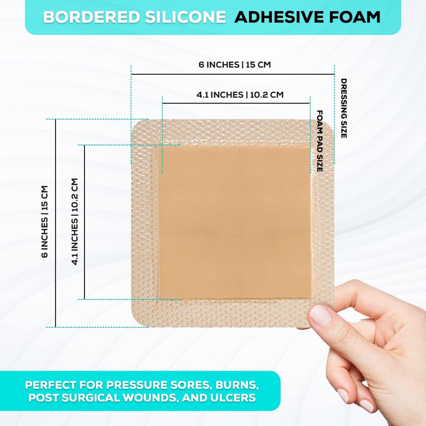 MedVanceTM Silicone - Bordered Silicone Adhesive Foam Dressing (6"x6" (4.1"x4.1" pad) 10 Pack