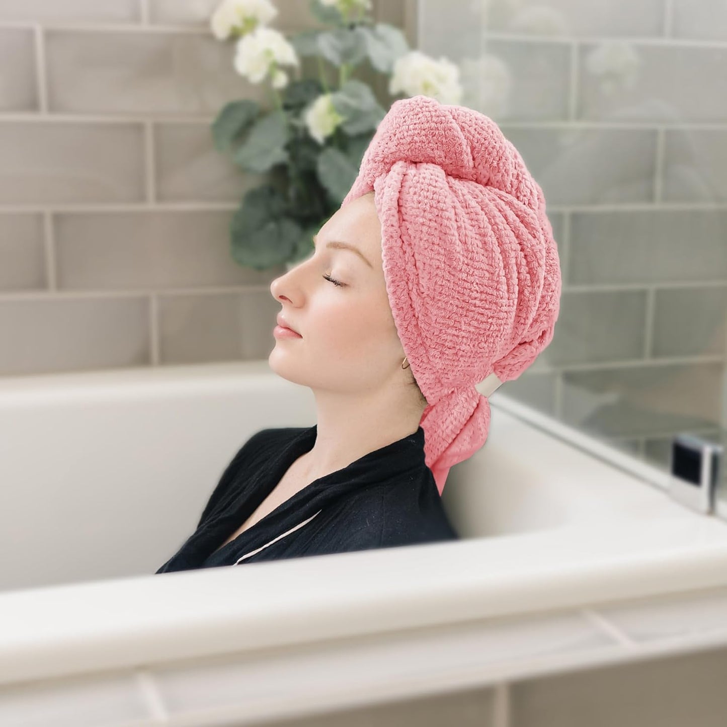 2 Packs Large Microfiber Hair Towels for Women, Super Absorbent & Quick Dry Hair Towel Wrap for Curly Long & Short Hair- Anti-Frizz Hair Turbans for Wet Hair（Coral Pink & Pink） - 27.5''*39.4''