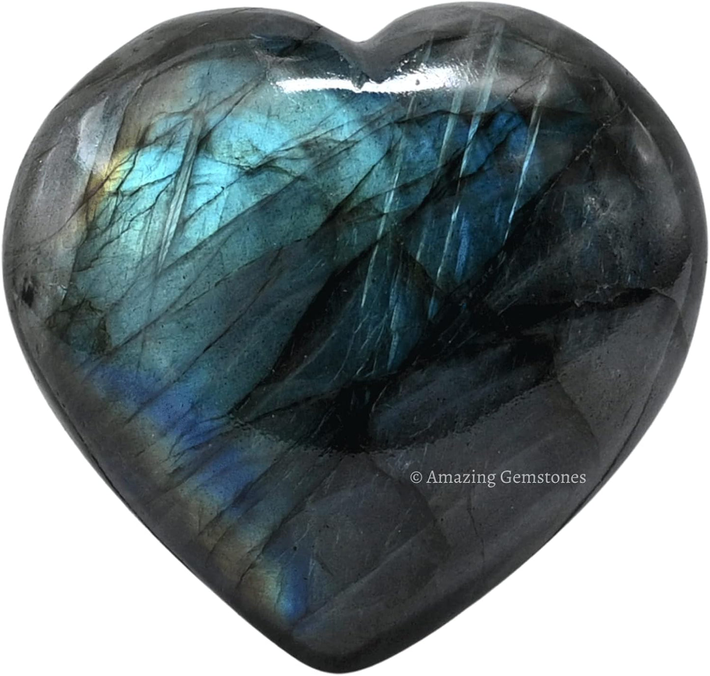 Labradorite Crystal Heart Palm Stone - Pocket Massage Worry Stone for Natural Body Chakra Balancing, Reiki Healing and Crystal Grid