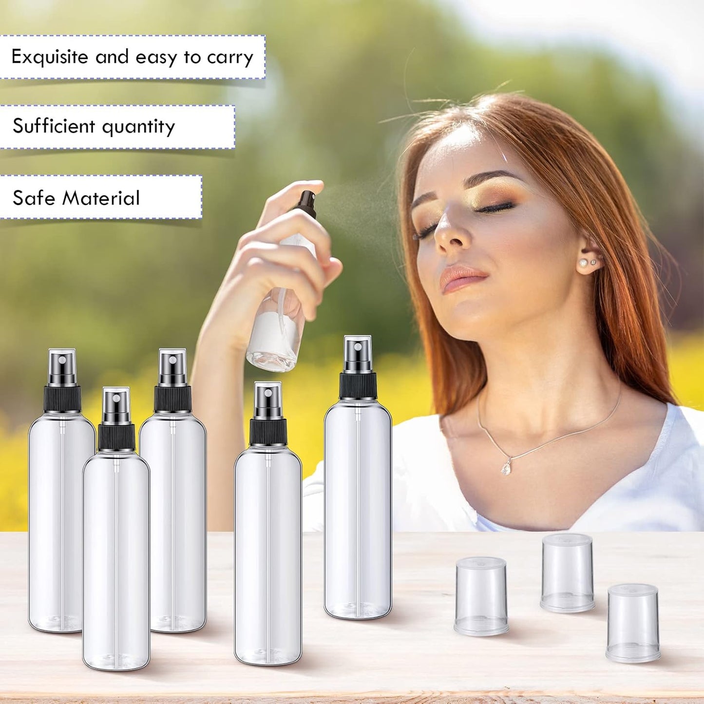 Eccliy 32 Pcs 8 oz Spray Bottles Fine Mist Cleaning Bottles Clear Empty Plastic Travel Sprayer Refillable Sprayer with Cap for Cleaning Solutions Oils Travel Perfumes(Black,Clear)