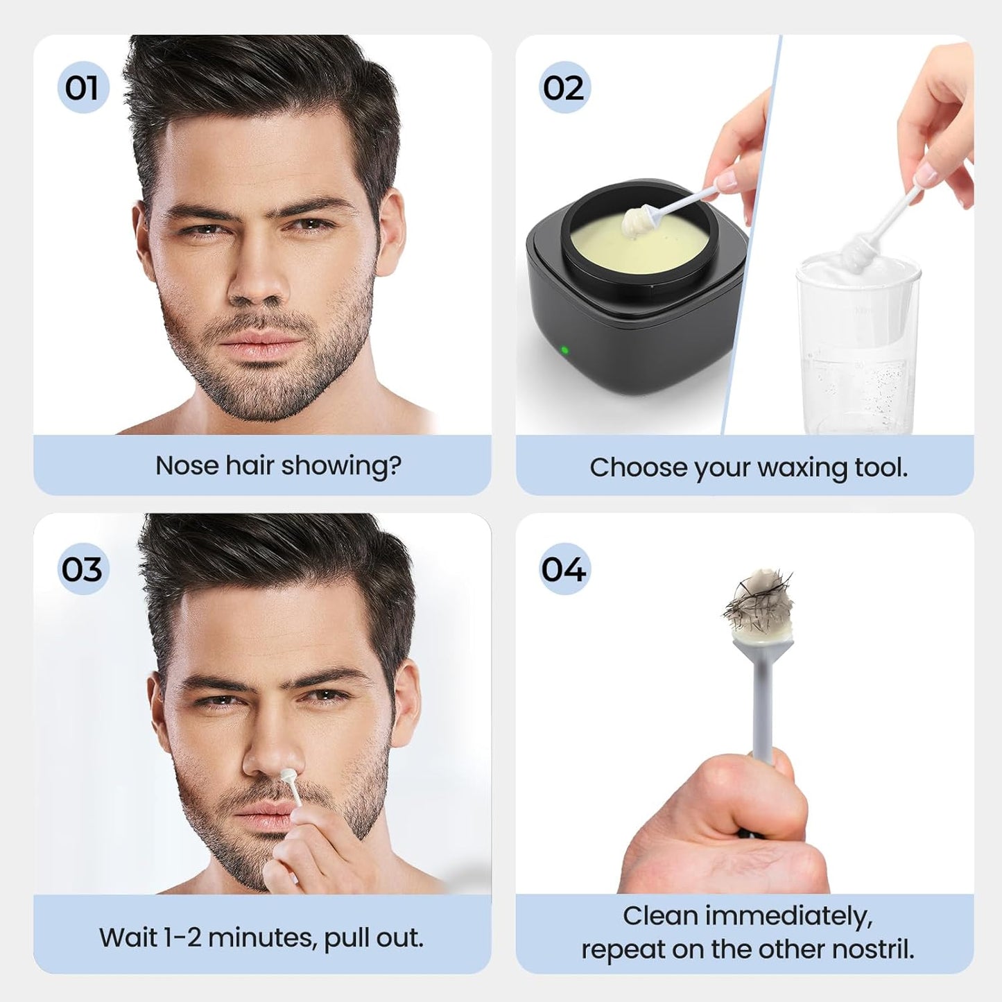 Nose Hair Wax Sticks, 60 Pcs Nose Wax Applicator Sticks with Disposable Spatulas, Nose Hair Removal & Nostril Cleaning, Nose Ear Hair Removal Wax for Men Women, Painless