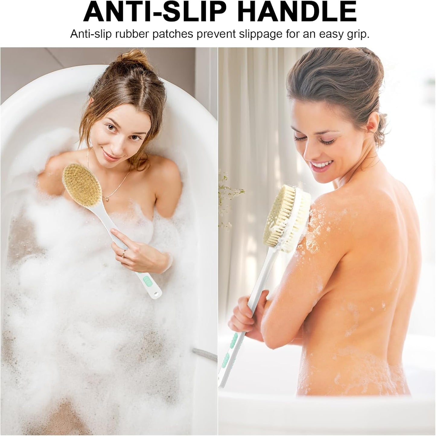 Back Scrubber, Back Scrubber for Shower, Bath Brush Long Handle for Shower with Double Sided Bristles for Wet or Dry Brushing (Green)