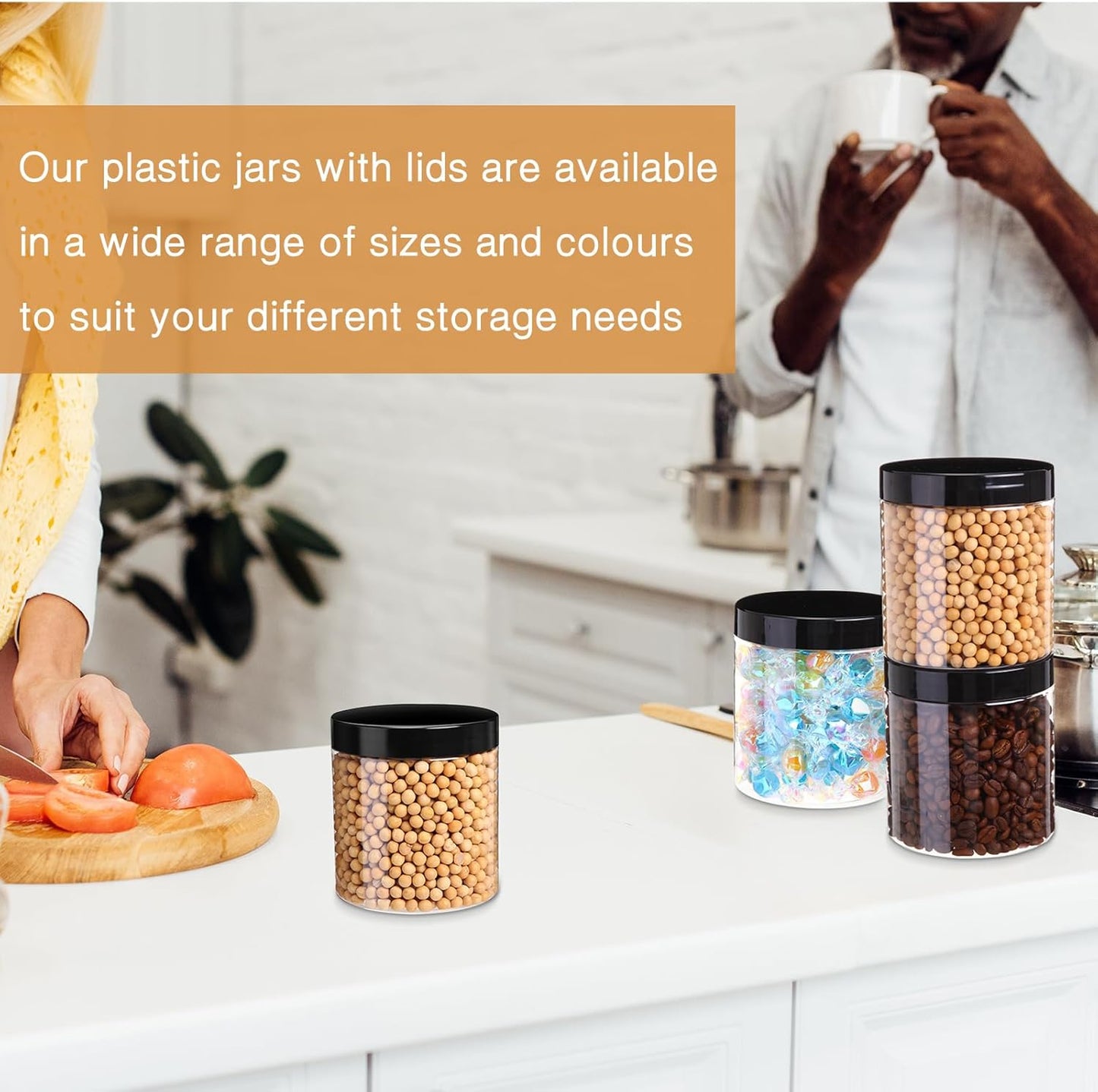 SATINIOR 12 Pack 16 oz Plastic Container Jars with Lids Round Clear Travel Cosmetic Container Slime Jars for Toiletries, Lotion, Cream, Ointments, Makeup, Rhinestone, Samples, Kitchen Storage(Black)