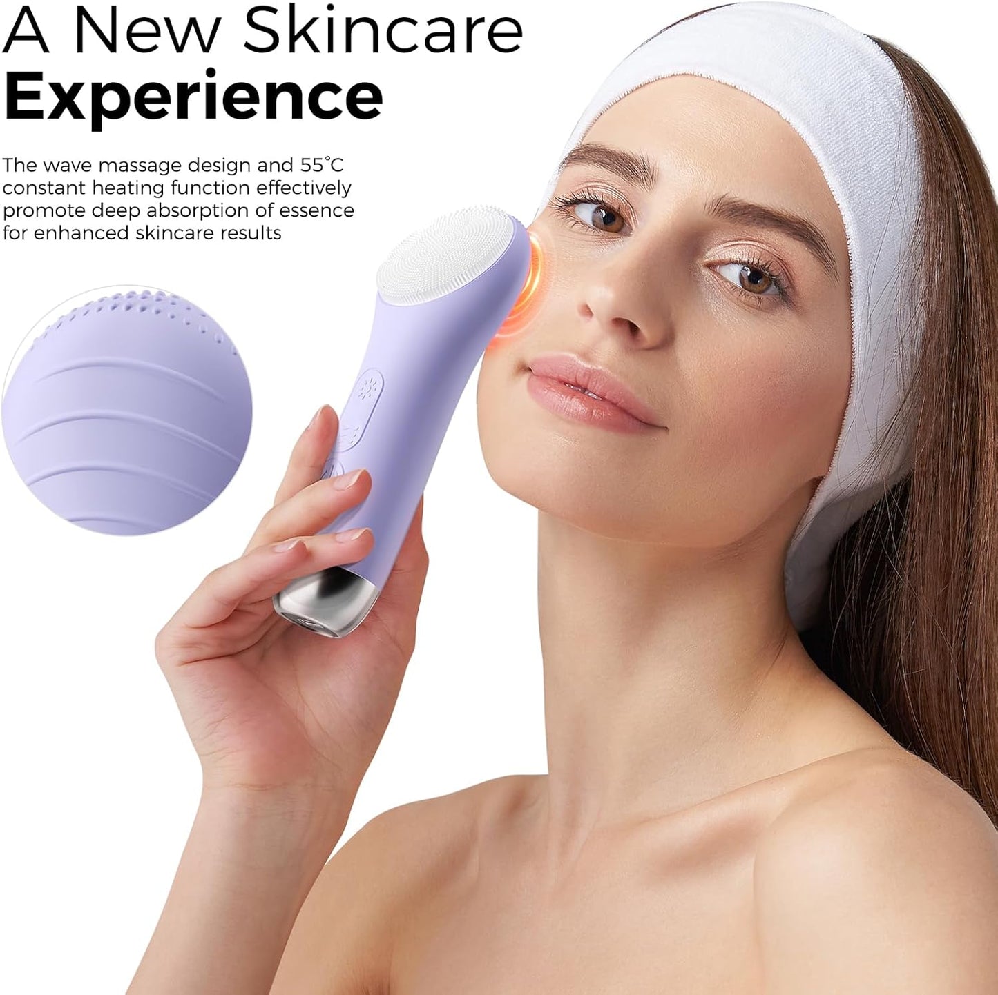 Facial Cleansing Brush Face Scrubber - Rechargeable Electric Face Cleansing Brush with 4 LED Gentle Light Liquid Silicone Modes Exfoliator,IPX7 Waterproof Ideal Gift for Men and Women-Purple