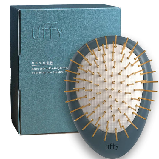 Uffy Acubrusher – 24K Gold-Plated Gua Sha Hair Brush - Ergonomic Scalp Massager for Dandruff & Hair Growth, Suitable for All Hair Types - Ideal Gift for Mom in Turquoise Blue