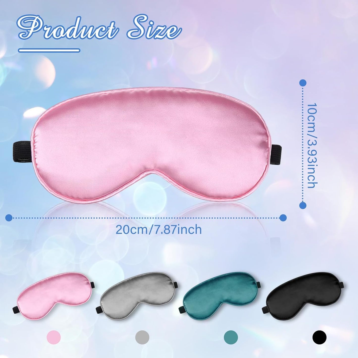 BBTO 4 Pcs Silk Sleep Eye Masks Smooth Soft Satin Eye Covers with Adjustable Strap Blindfold for Sleeping Blocking Out Lights Travel Relaxation (Black, Grey, Dark Green, Pink)