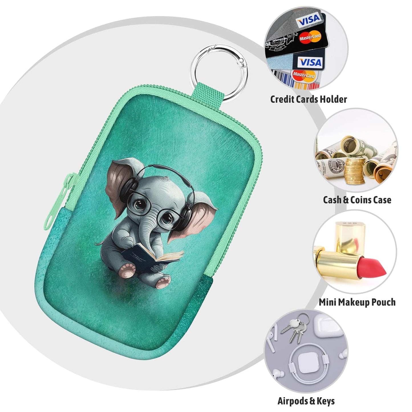 Elephant Hand Sanitizer Spray Case, Cute Hand Sanitizer Holder Zippered Pouch, Fashion Accessory with Snap Hook for Glow Mist and Power Mist 1FL OZ
