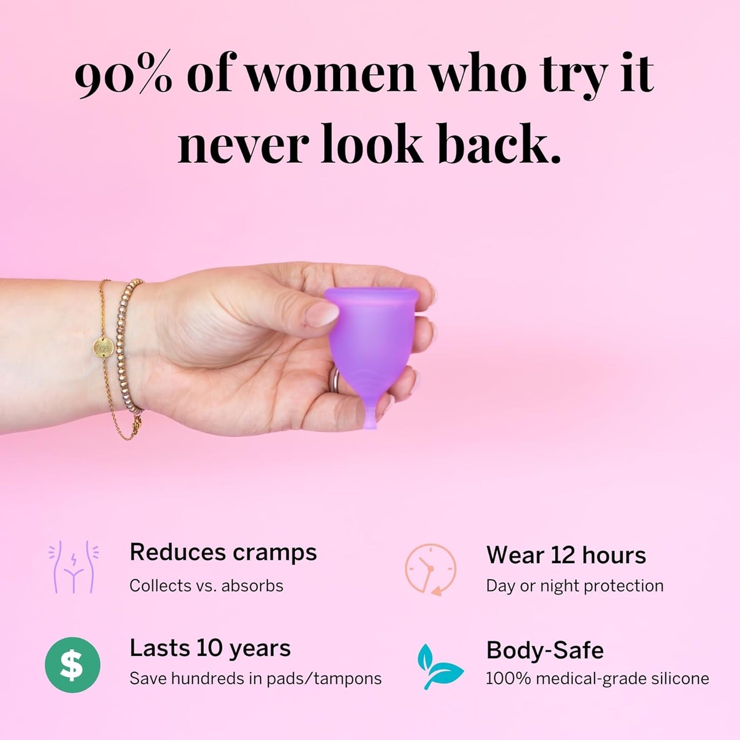 Pixie Menstrual Cup - No Metals or Toxins - Ranked 1 for The Most Soft Reusable Period Cup - Wear 12 Hours - 100% Medical-Grade Silicone - Tampon Alternative (Purple, Small)