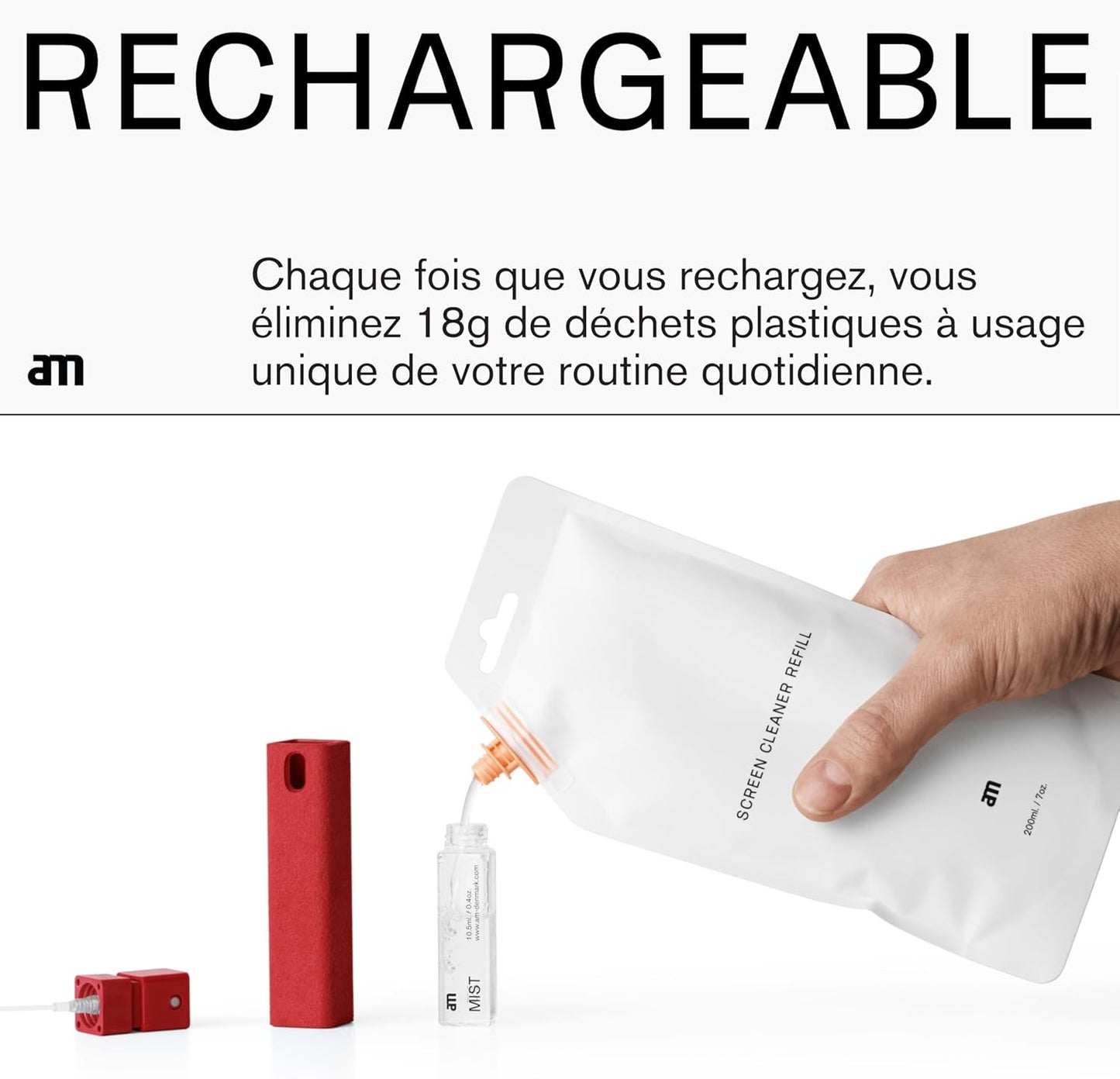 am Screen Cleaner with 7 oz Refill – Alcohol-Free Spray & Microfiber Cloth for iPhone 15 & 14, iPads, Tablets, Laptops, Phones, Smart TVs, Car Displays – Streak-Free, Non-Toxic, Eco-Friendly, Red